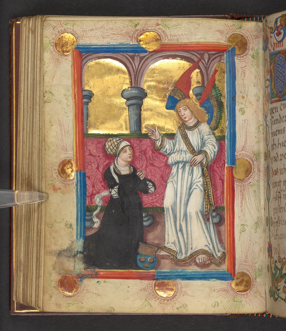 De beschermengel, Add. MS 24153, f.74v (inkt en kleur op perkament) door German School