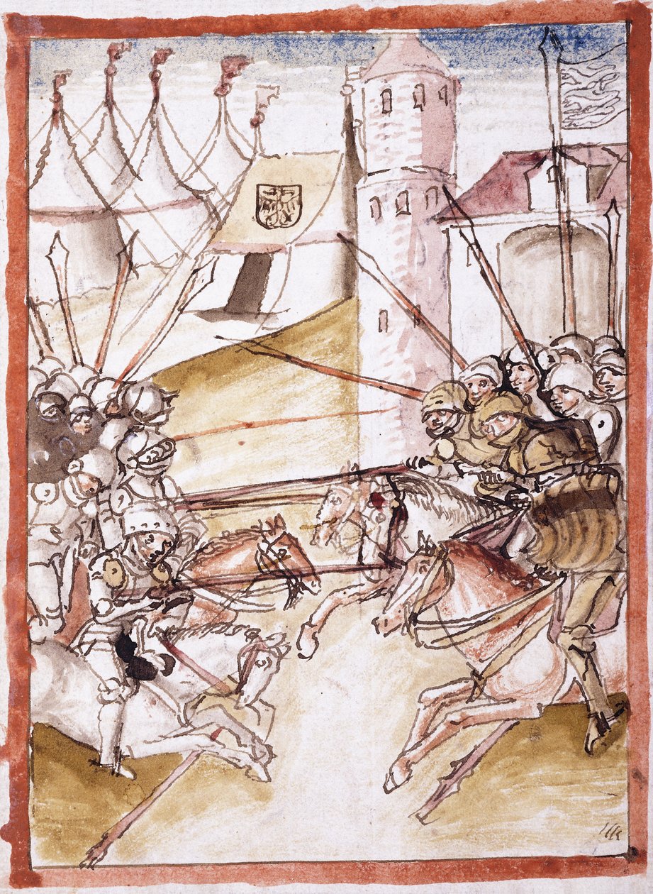 De Romeinen vallen Augsburg aan, ca. 1490 door German School