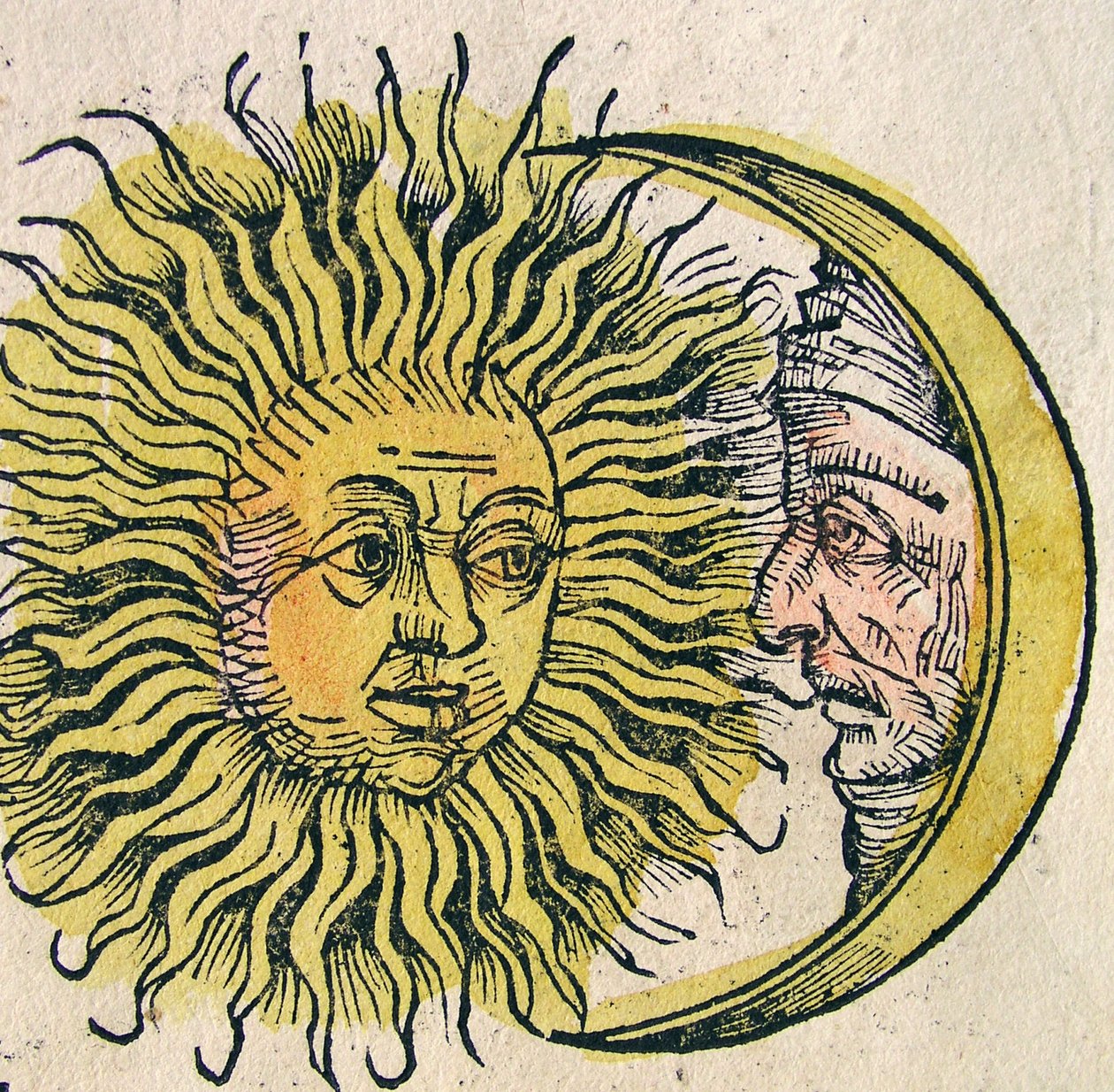 De Zon en de Maan, gepubliceerd in de Neurenberg Kroniek, 1493 door German School