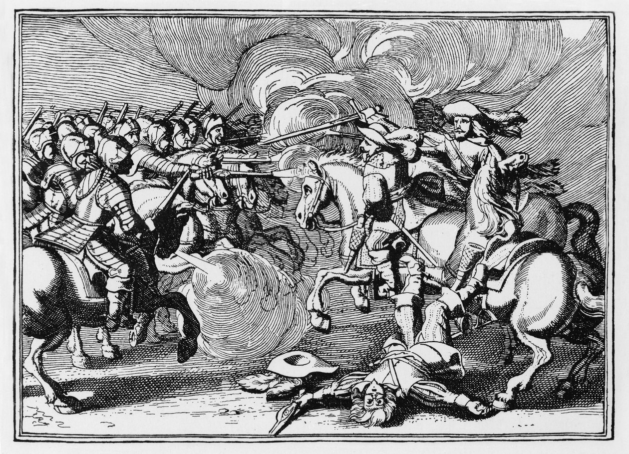 De dood van koning Gustavus bij Lutzen door German School