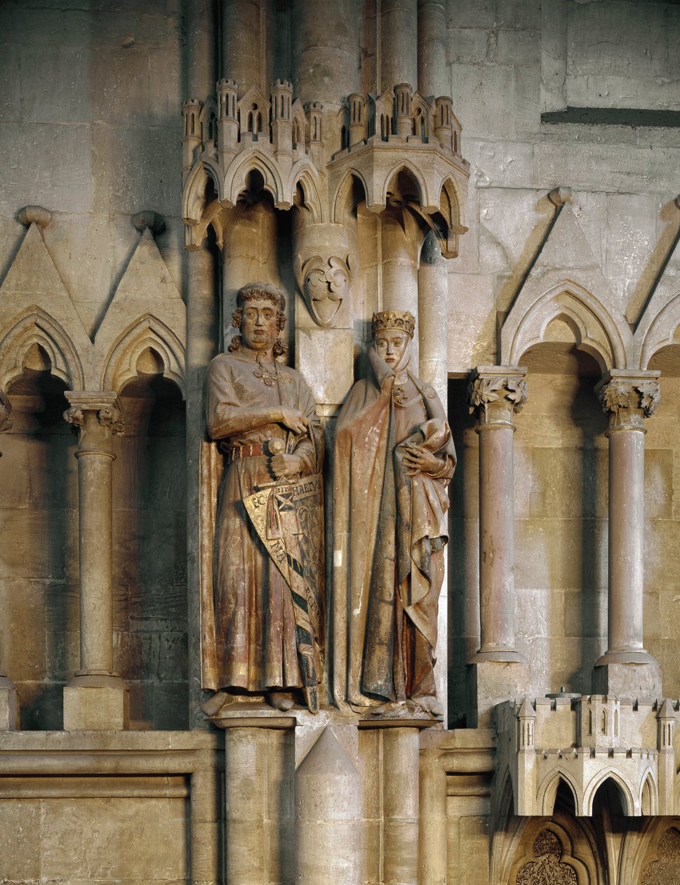 De ridder Ekkard en zijn vrouw Uta (Hermann en Reglindis) Beeldhouwwerk van de Duitse school. 1245 kathedraal van Sint-Pieter en Paulus, Naumburg, Duitsland door German School