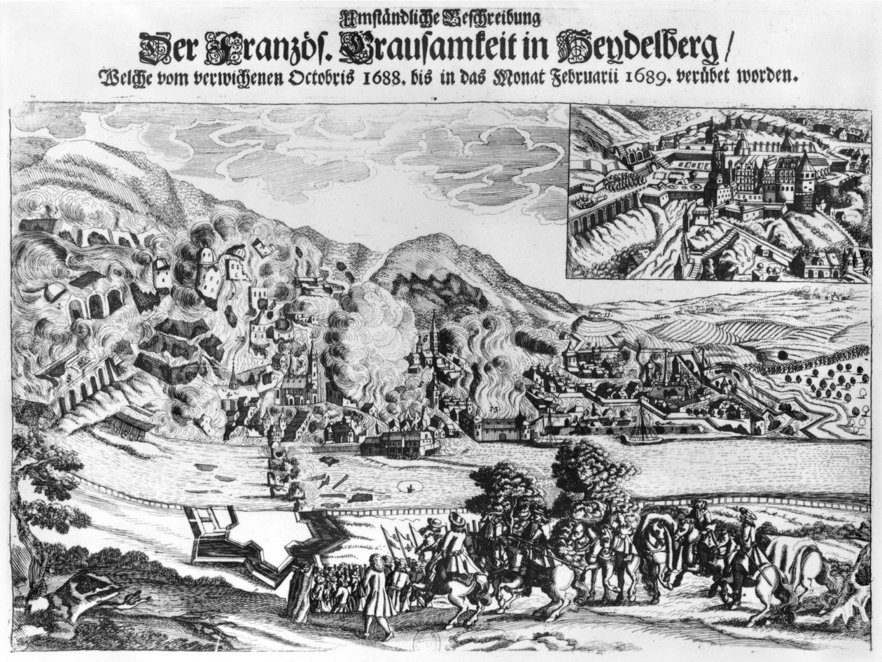 De inname en vernietiging van Heidelberg door de Fransen in februari 1689 door German School