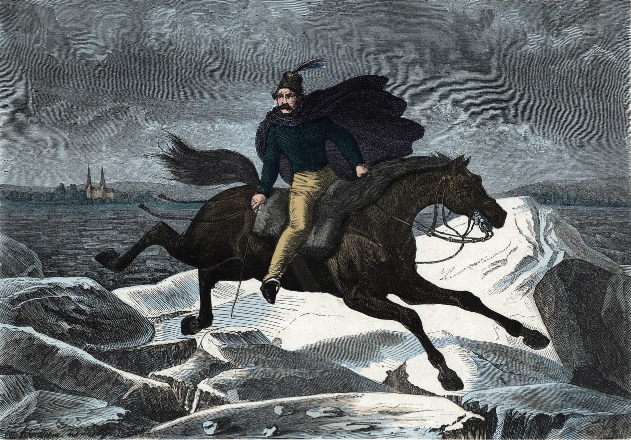 Het verhaal van Sandor op zijn paard Tartar galopperend op de ijsrivier van de Donau. In 