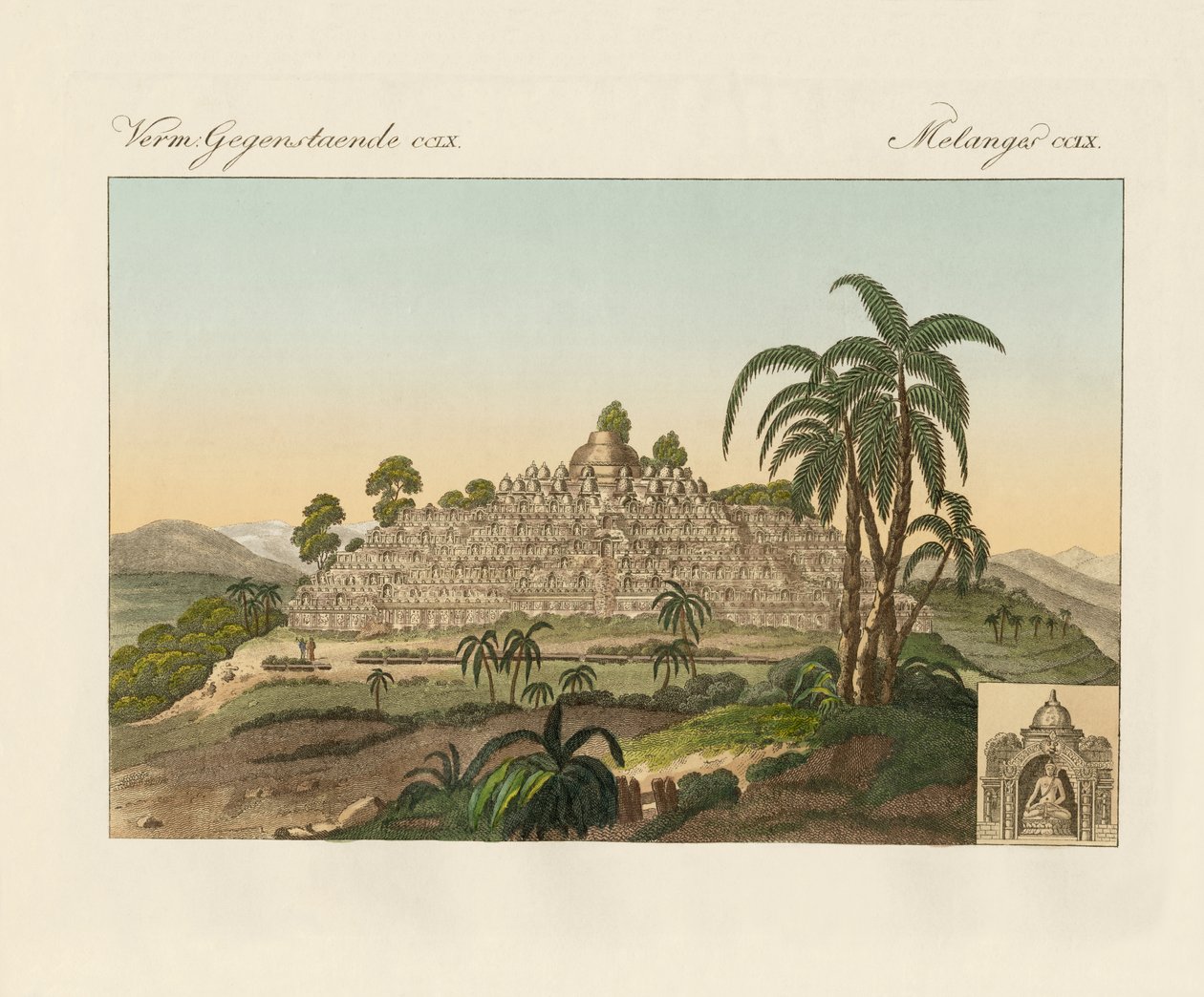 De tempel van Boeddha van Borobudur in Java door German School