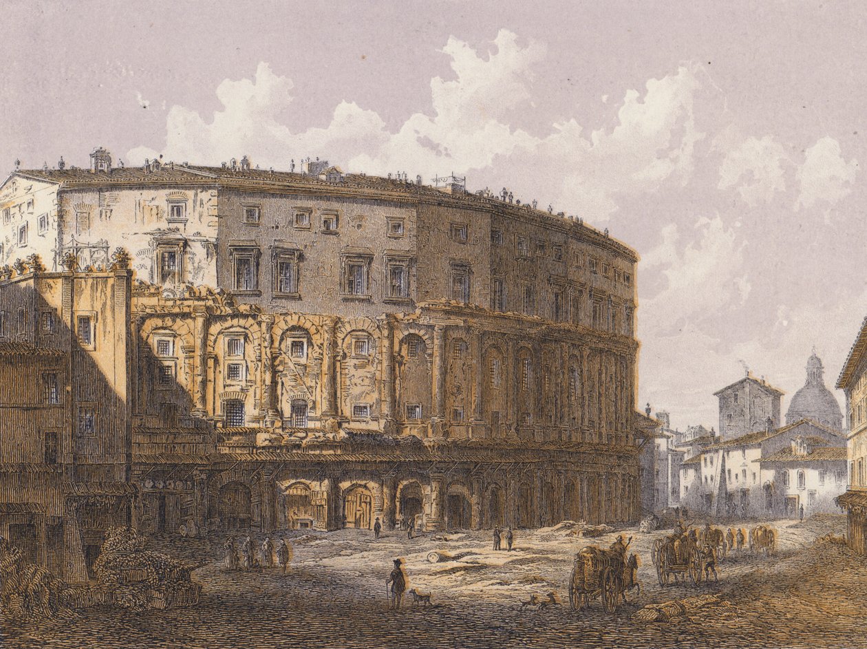 Theater van Marcellus, Rome (kleurenlitho) door German School