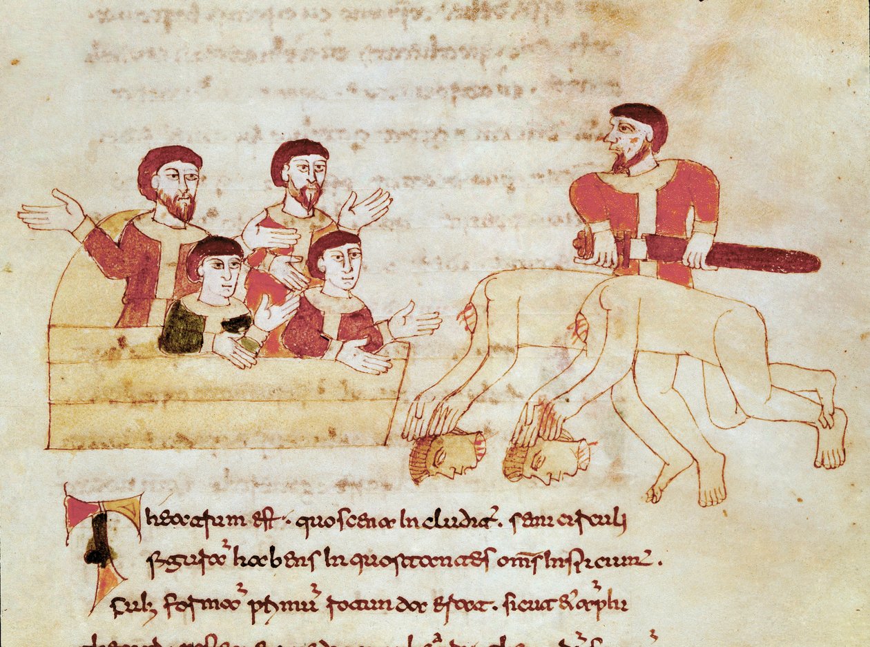 Theaterscène, het publiek aan de linkerkant applaudisseert voor de voorstelling van de acteurs. Miniatuur uit het manuscript 