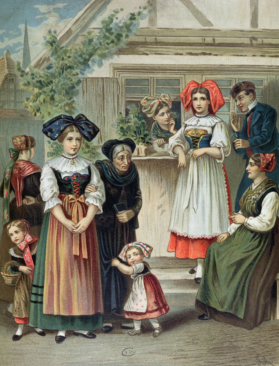 Traditionele kostuums uit de regio Straatsburg, ca. 1870-80 door German School