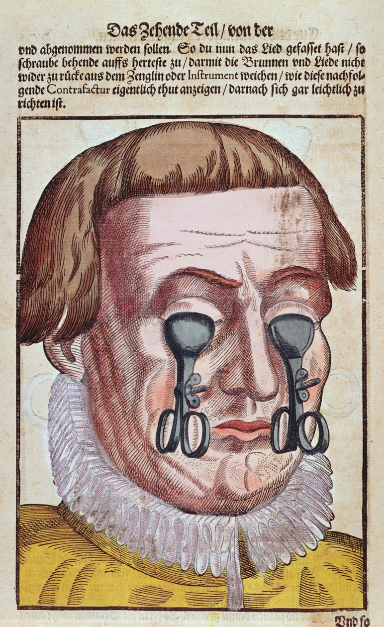 Behandeling van een oogkwaal, uit Ophthalmodouleia door Georg Bartisch, gepubliceerd in Dresden in 1583 door German School