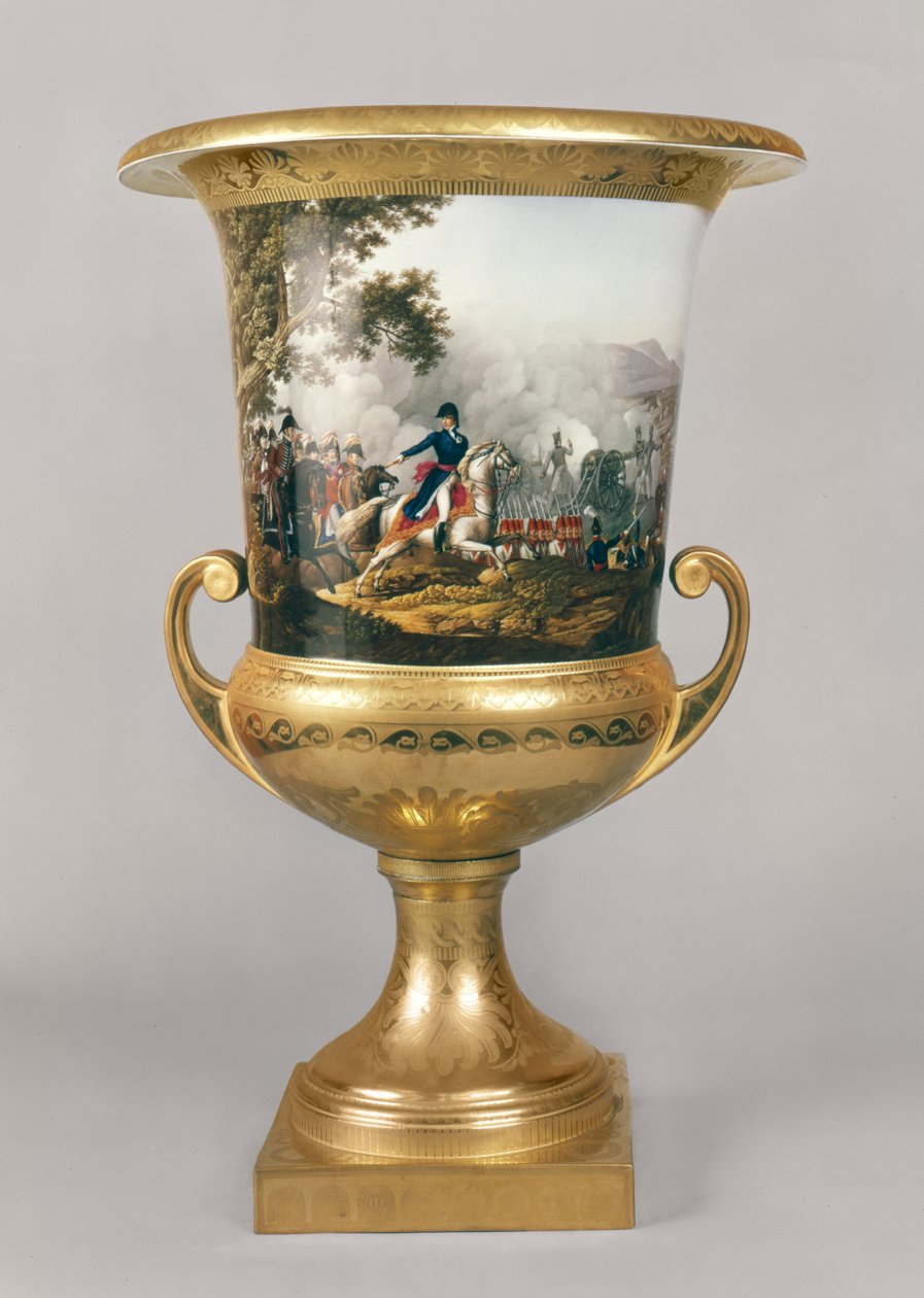 Urn met de Hertog van Wellington in een gevechtsscène uit het Pruisische Diner Servies, Berlijn, 1816-19 door German School