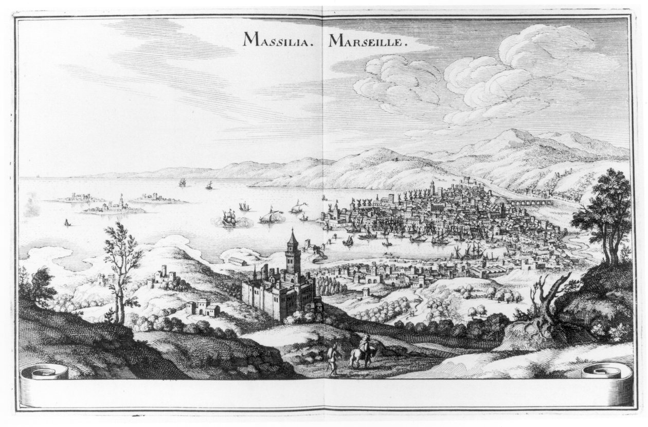 Uitzicht op Marseille, uit Topographia Galliae door Martin Zeiller, gepubliceerd 1655-61 door German School