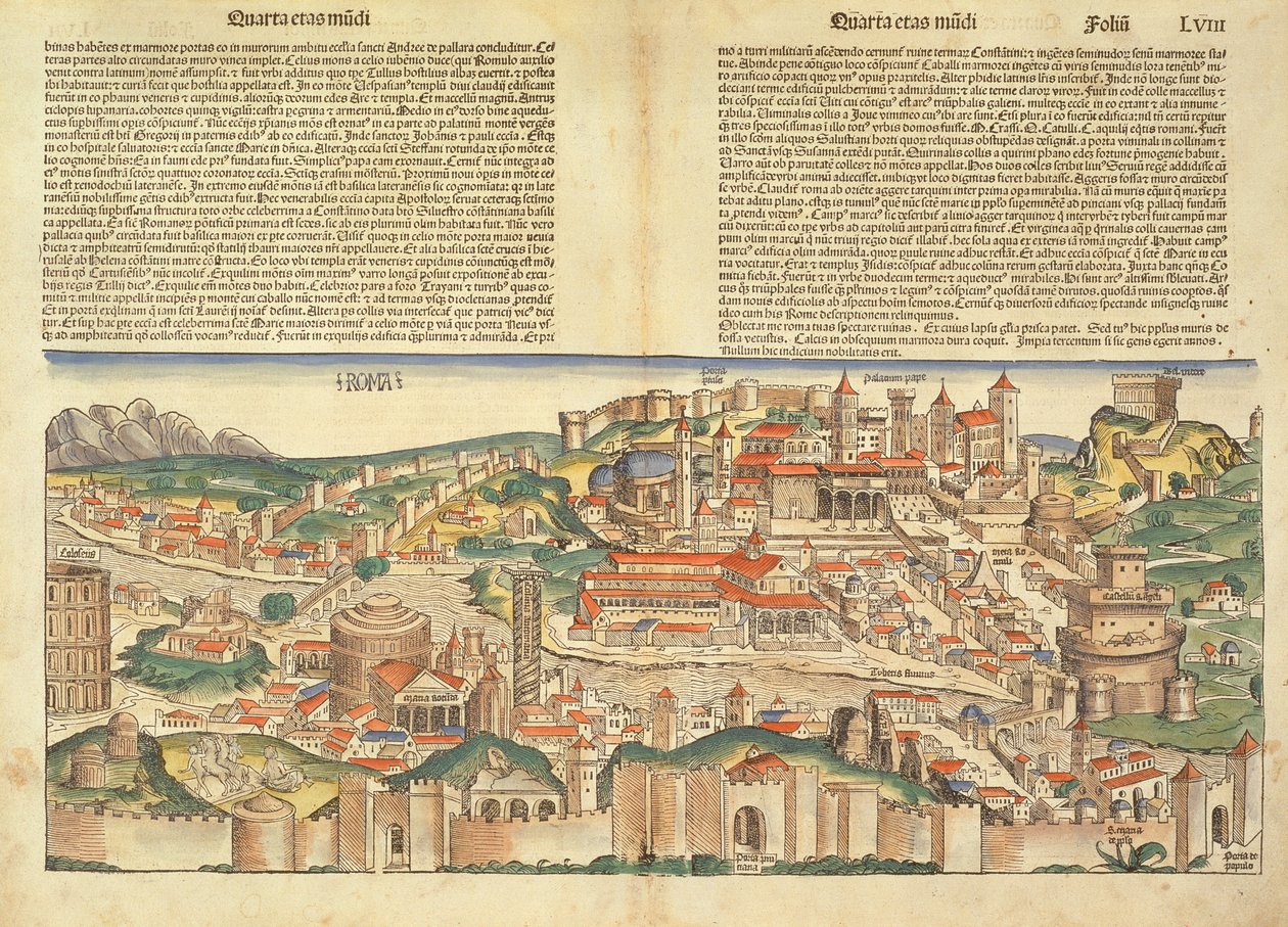 Uitzicht op de stad Rome, uit de Neurenberg Kroniek door Hartmann Schedel (1440-1514) 1493 door German School