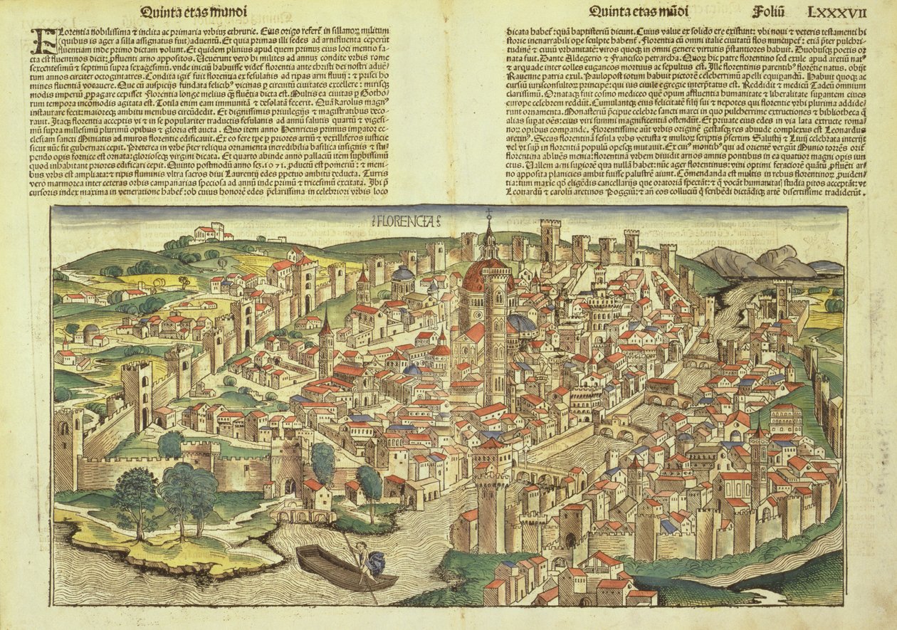 Uitzicht op de ommuurde stad Florence, uit de Neurenberg Kroniek door Hartmann Schedel (1440-1514) 1493 door German School