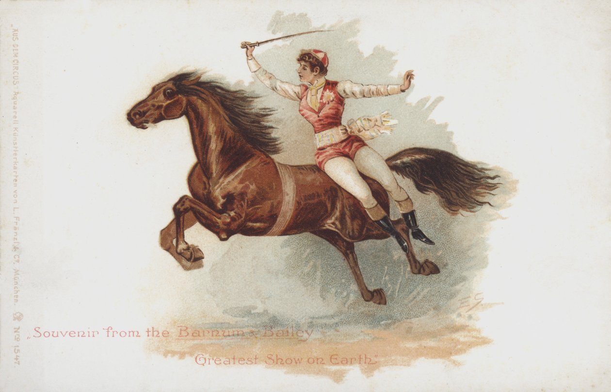 Vrouwelijke ruiter van het Barnum and Bailey