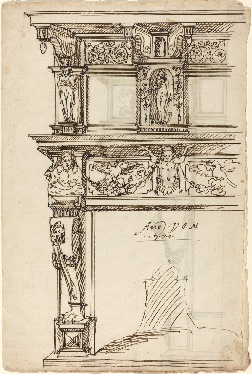Paleisachtige Schouw met Mercurius en Hoop [recto] door German or Austrian 16th Century