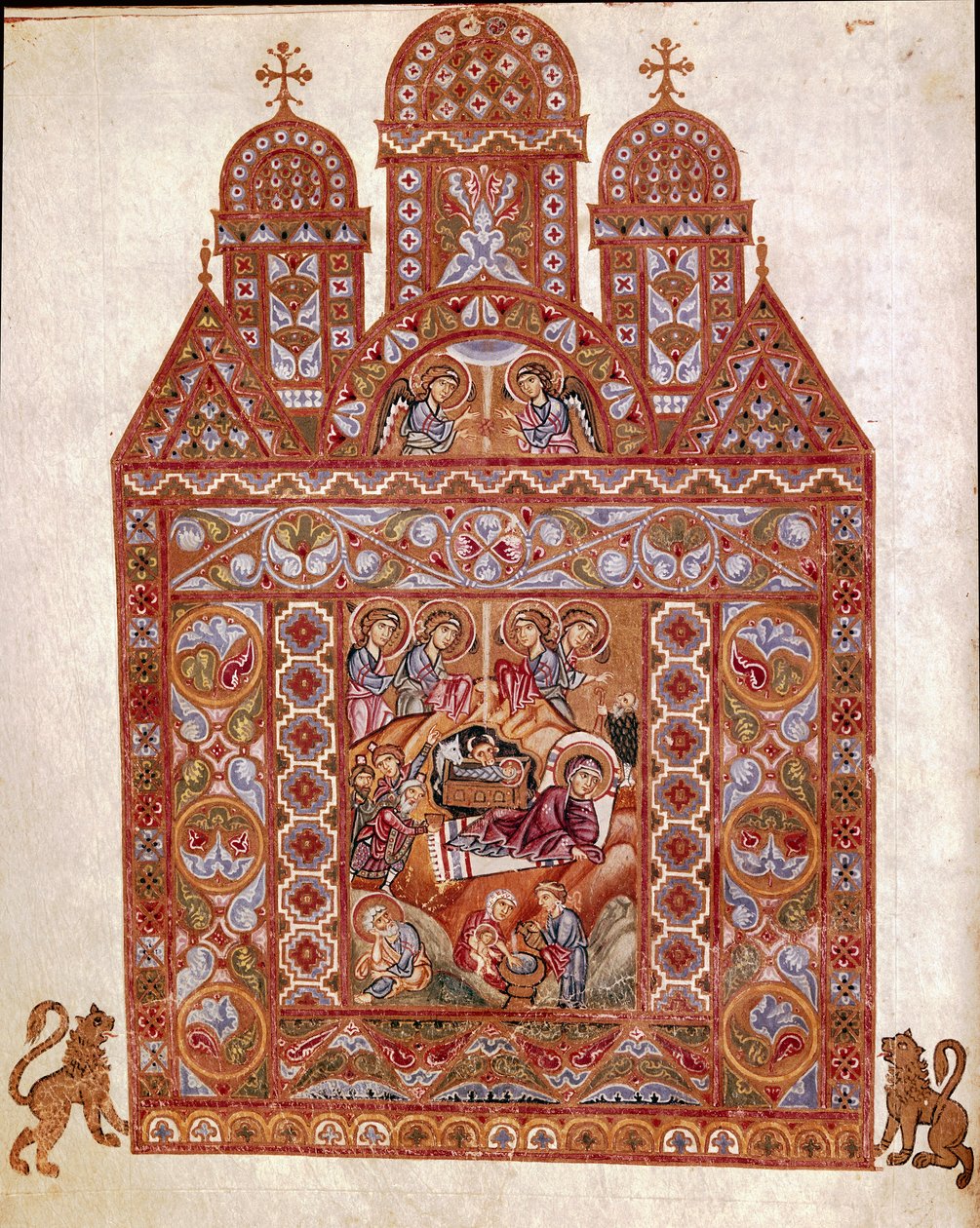 Geboorte van Christus. Miniatuur van de Codex van Egbert (Codex Egberti) door de school van Reichenau. Circa 980 door German School