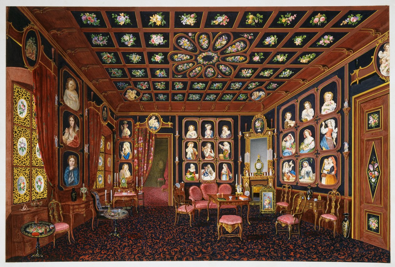 Conversatiesalon in Villa Lazarovich, Triëst-residentie van Maximiliaan van Habsburg (1832-1867) door Germano Prosdocimi