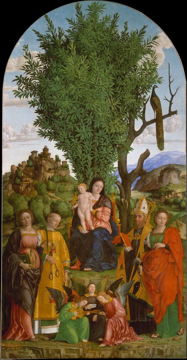 Madonna en Kind met Heiligen door Gerolamo dai Libri