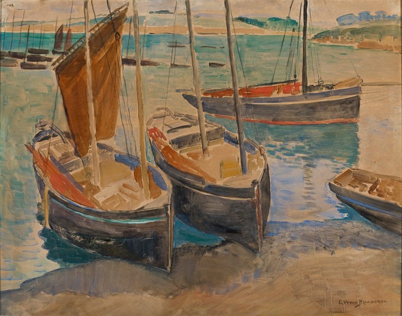 Haven met schepen in Bretagne door Gerrit Willem van Blaaderen