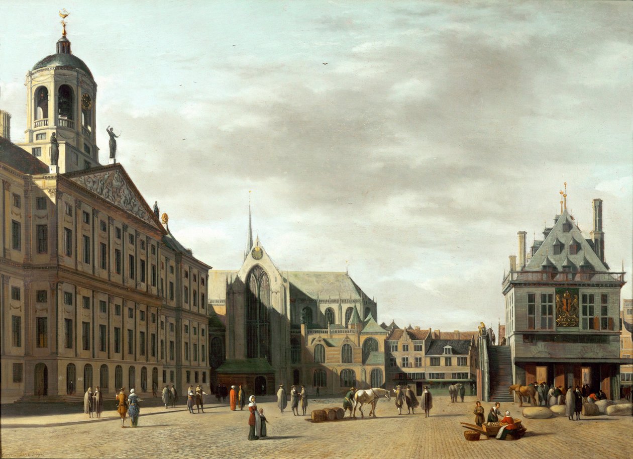 De Dam en het nieuwe stadhuis van Amsterdam, Nederland ... door Gerrit Adriaensz Berckheyde