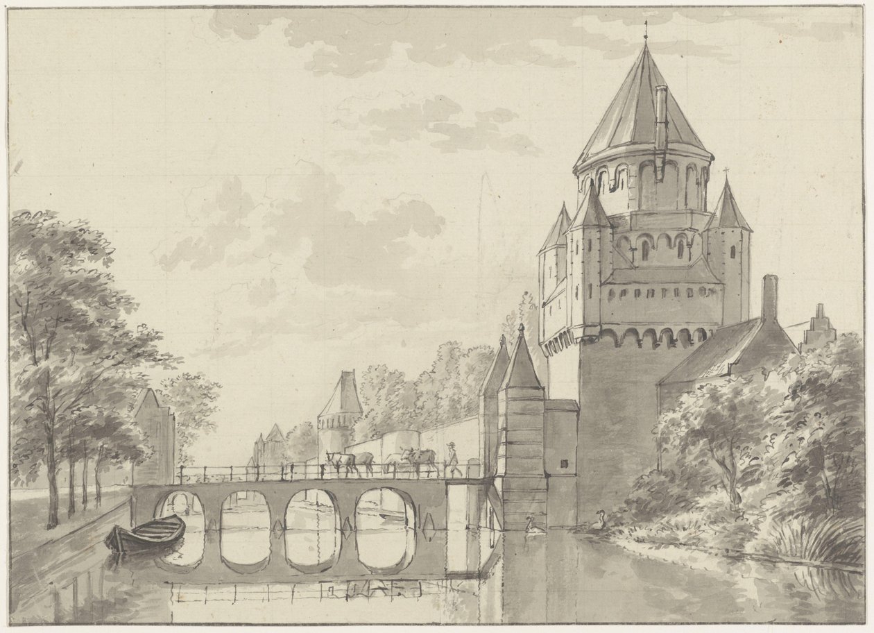 Uitzicht op de Kleine Houtpoort, Haarlem door Gerrit Adriaenszoon Berckheyde