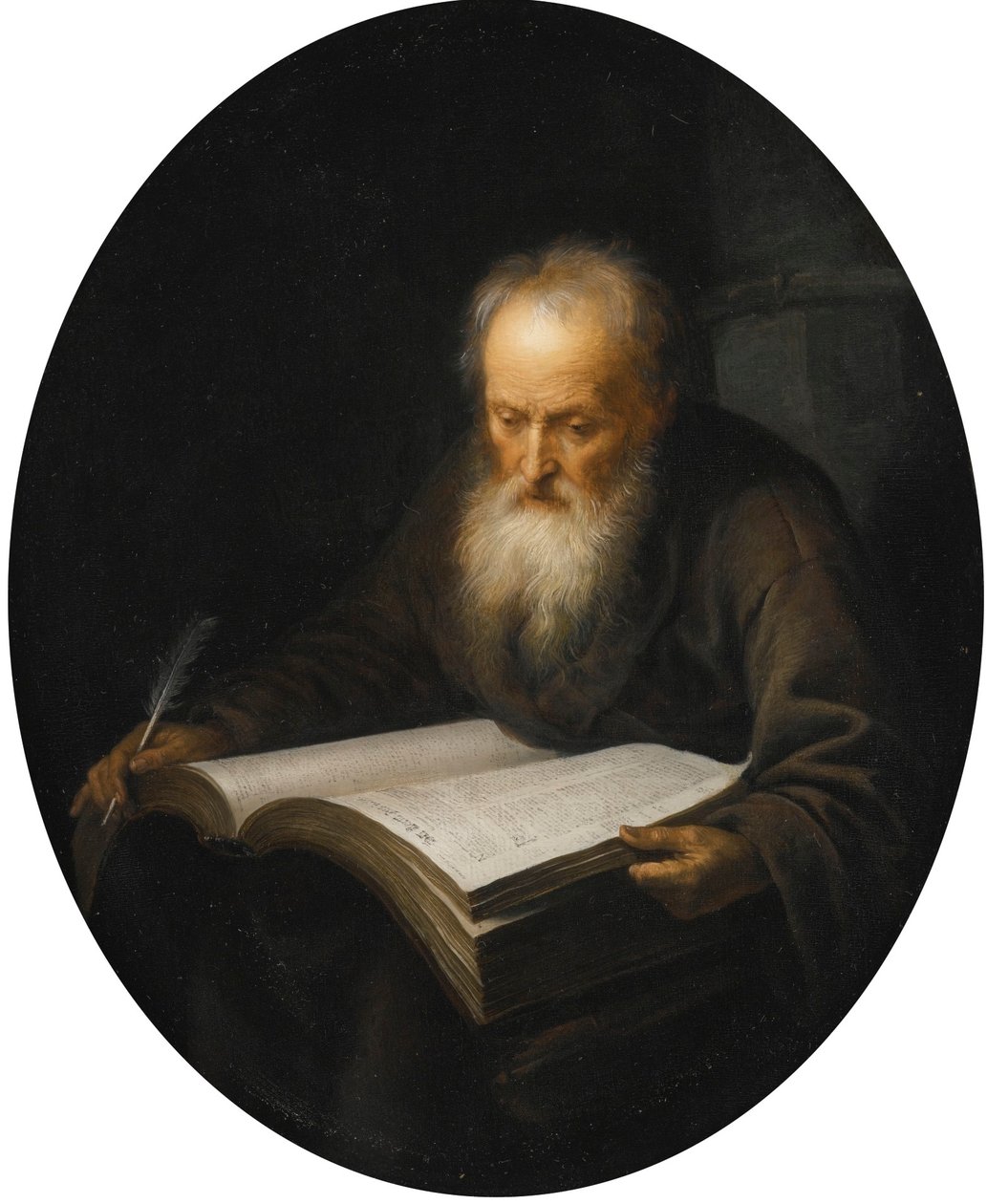 Oude geleerde met een boek door Gerrit Dou