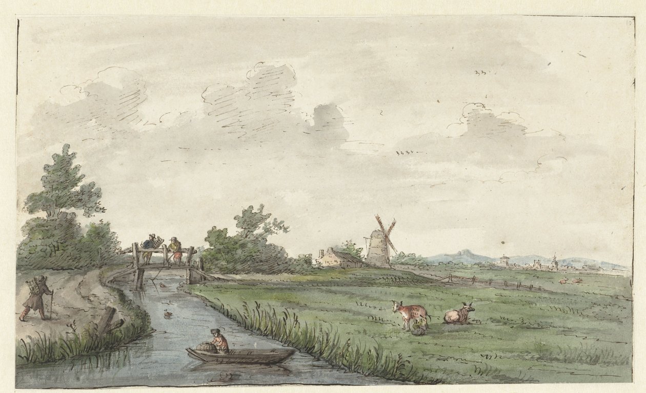 Landschap met een sloot en een landweg door Gerrit Grasdorp (possibly)