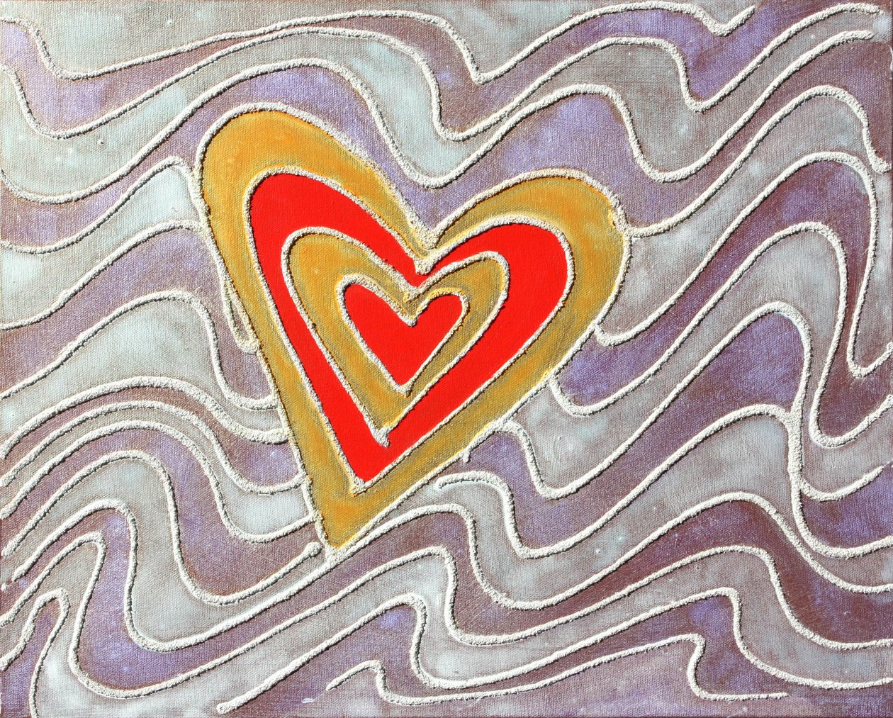 Hart in de golven; c 2013 (zand en acryl op doek) door Gerrit Greve