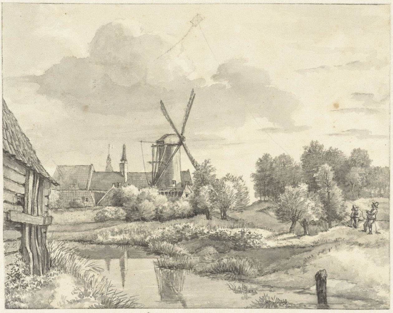 Twee jongens met een vlieger bij de Wal van Haarlem door Gerrit Lamberts