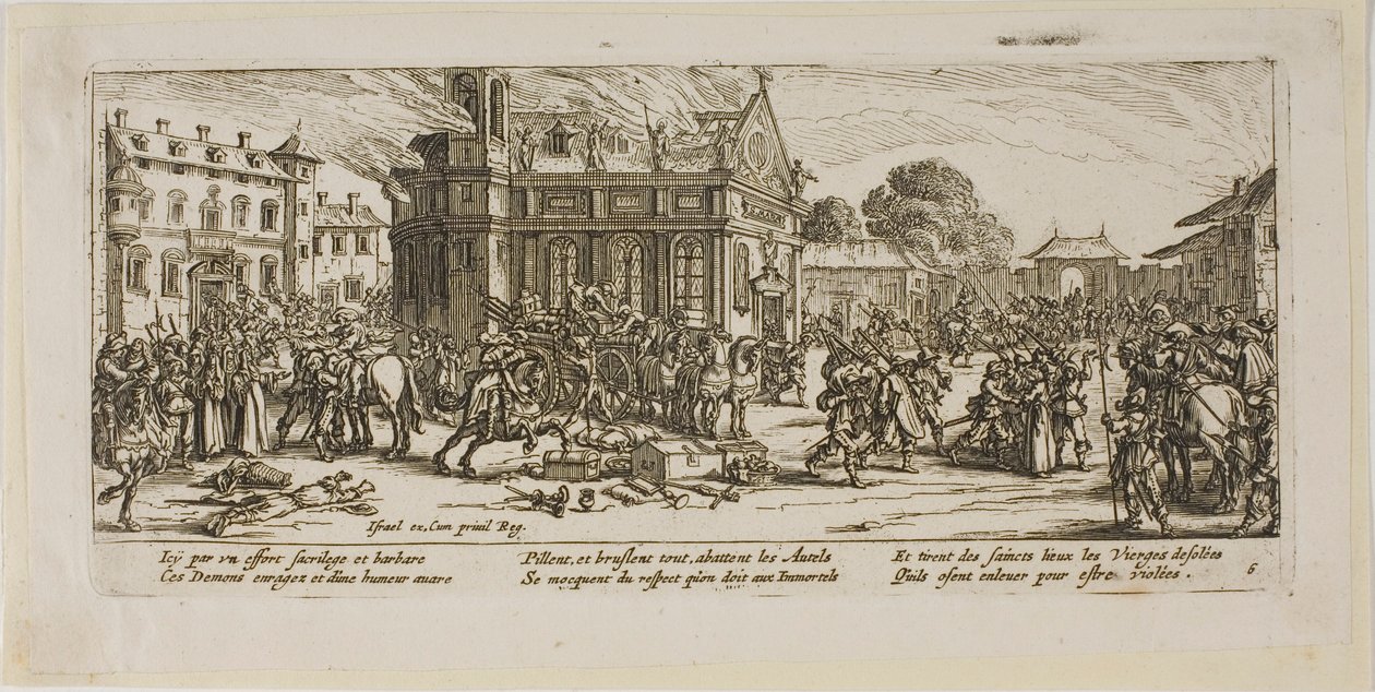 Verwoesting van een klooster, plaat zes uit De grote ellende van de oorlog door Gerrit Lucasz van Schagen