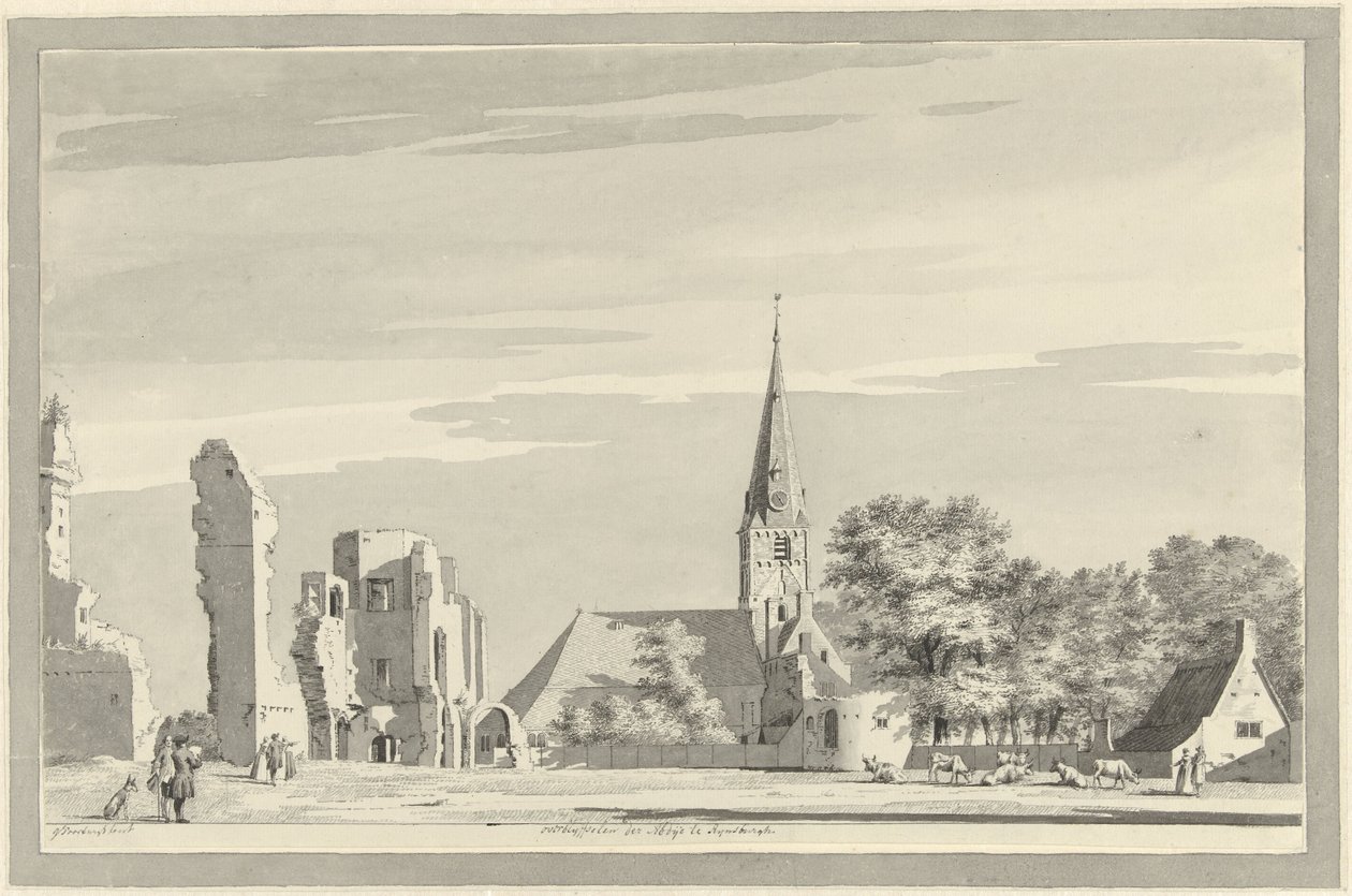 De ruïne van de abdij van Rijnsburg door Gerrit Toorenburgh