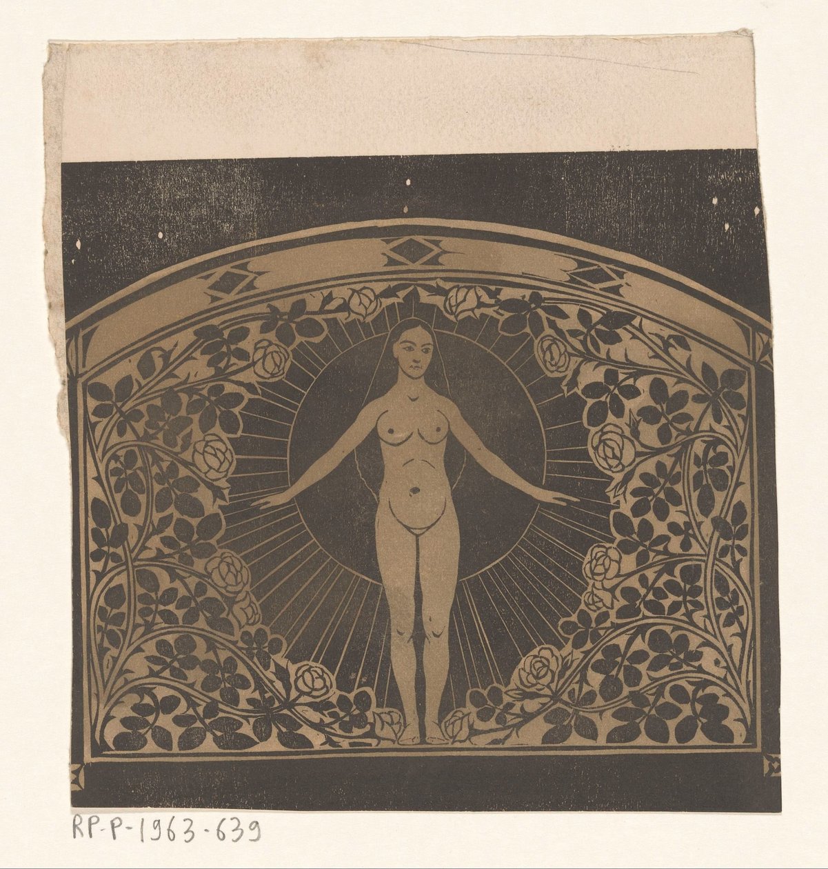 Ontwerp voor de omlijsting van een kalender voor 1901 met een vrouw en bloemen door Gerrit Willem Dijsselhof