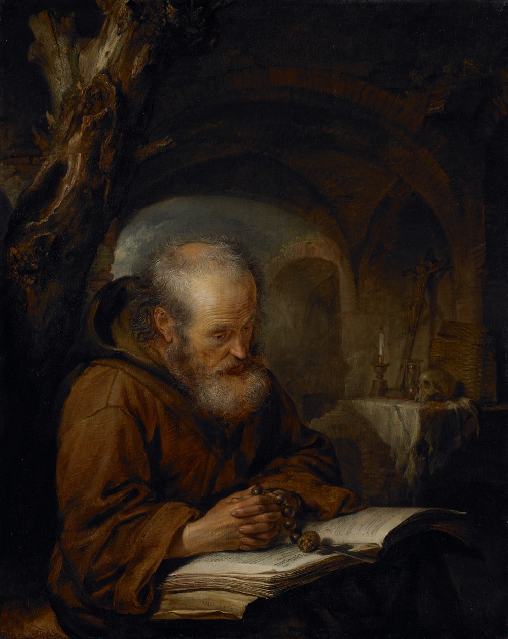 Een kluizenaar die bidt, 1670 door Gerrit Dou
