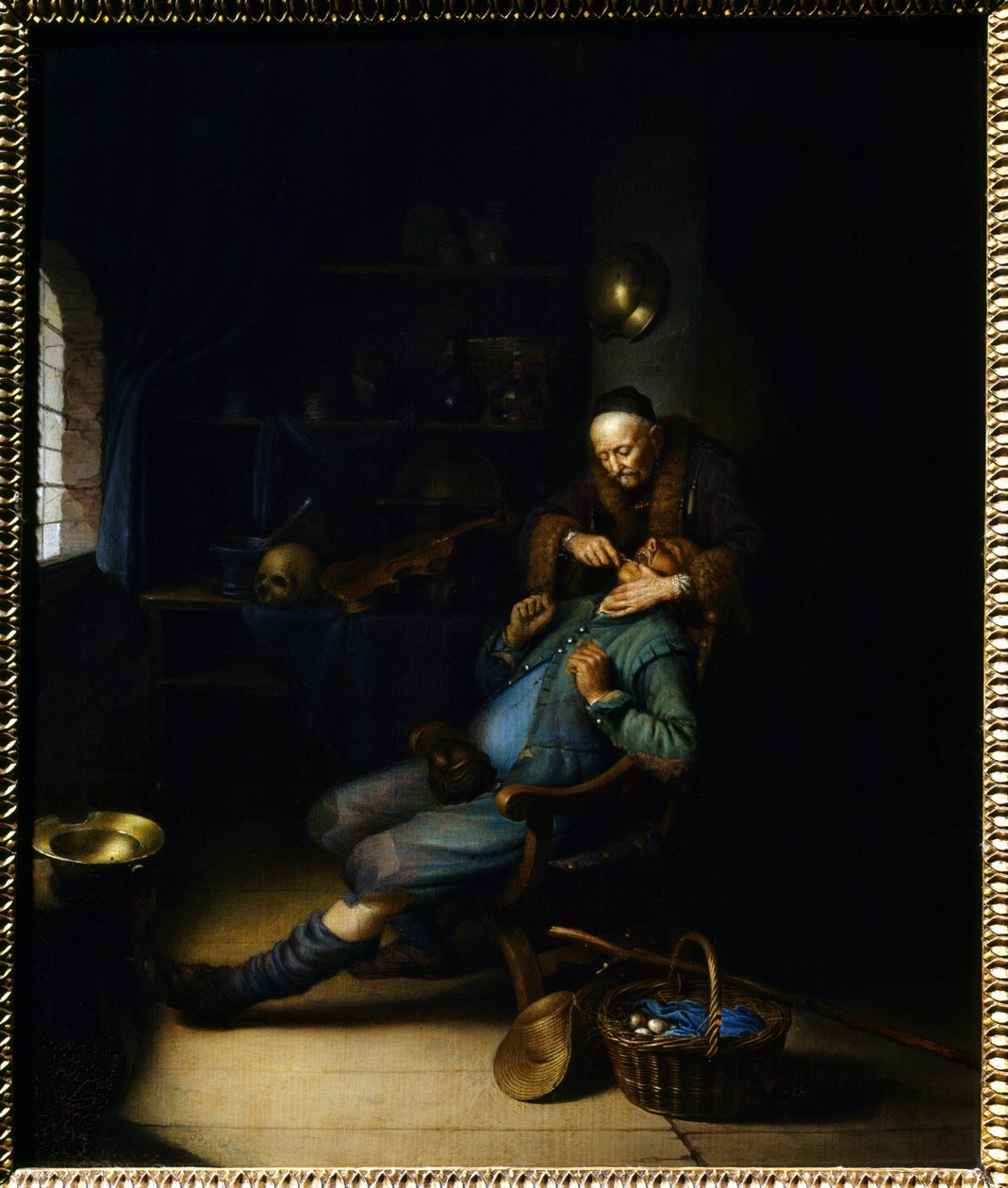 De tandentrekker (schilderij door Gerard Dou) door Gerrit Dou
