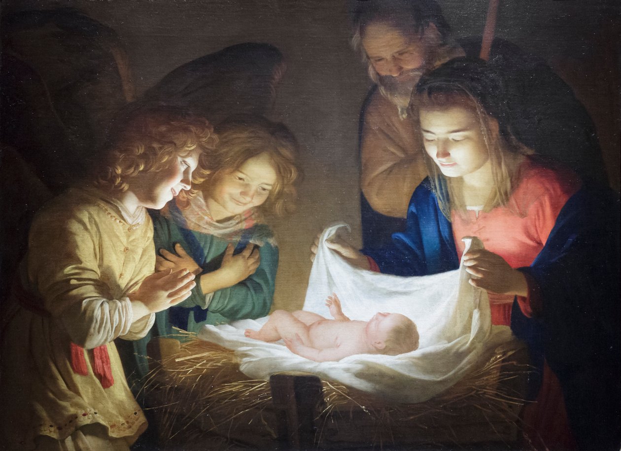 Aanbidding van het Kind door Gerrit van Honthorst