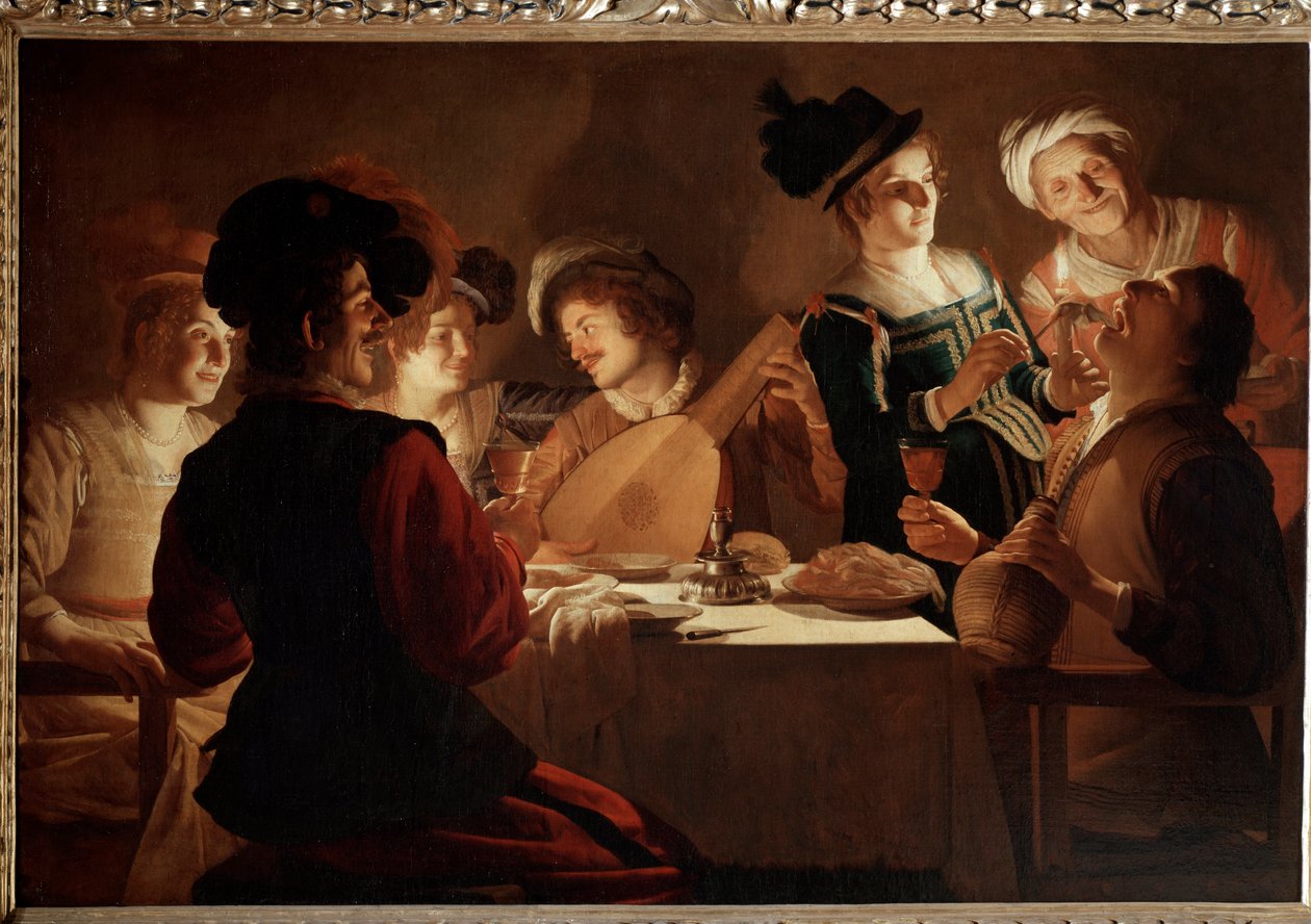 Diner met een luitspeler door Gerrit van Honthorst