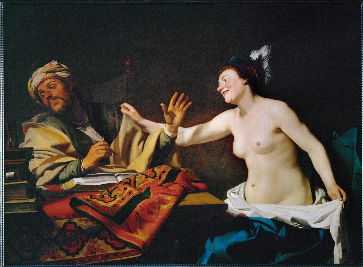 De standvastige filosoof (olieverf op doek) door Gerrit van Honthorst