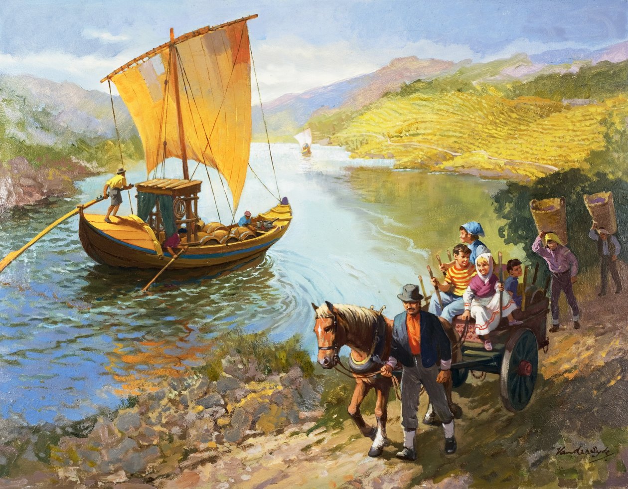 De druivenplukkers van Portugal (gouache op papier) door Gerritt Vandersyde