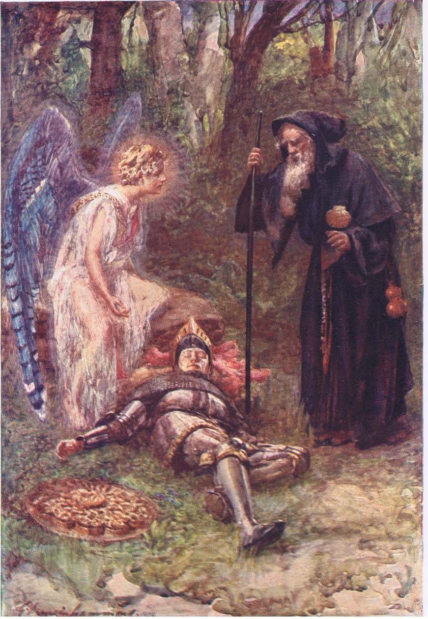 "Zie dit zware gezicht, eerbiedwaardige Sire", Verhalen uit de Faerie Queen uitgegeven door George Harrap and Company door Gertrude E. Demain (after) Hammond