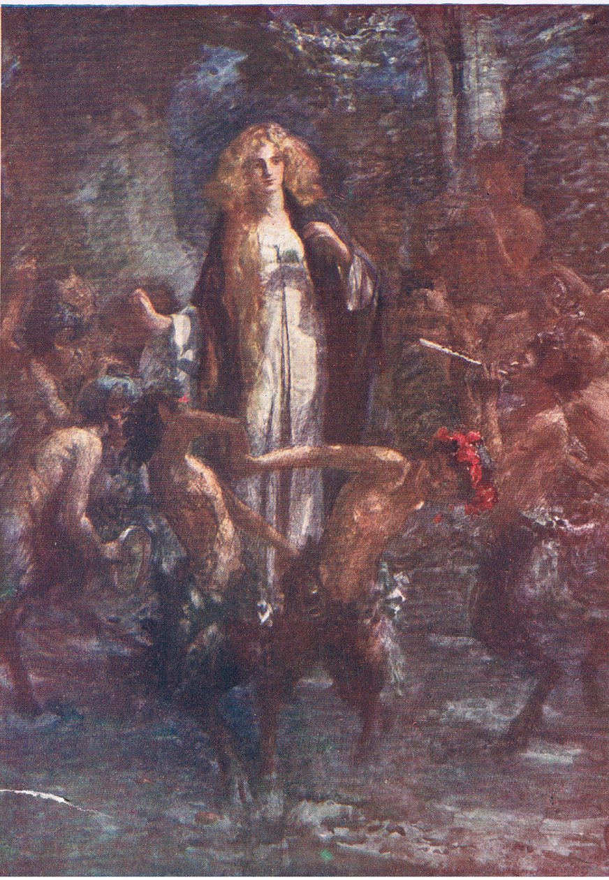 De saters dansten vrolijk om haar heen, verhalen uit de Faerie Queen uitgegeven door George Harrap and Company door Gertrude E. Demain (after) Hammond