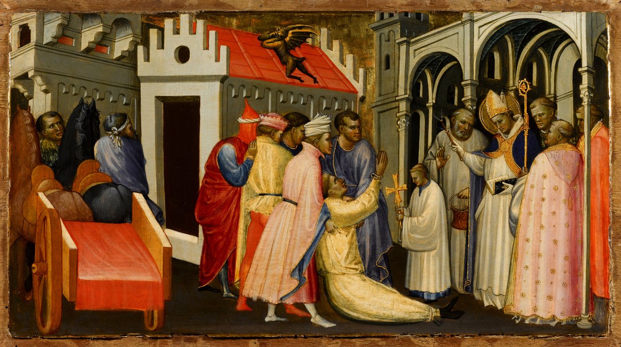Sint Hugo van Lincoln bezweert een door de duivel bezeten man, 1404-1407 door Gherardo Starnina