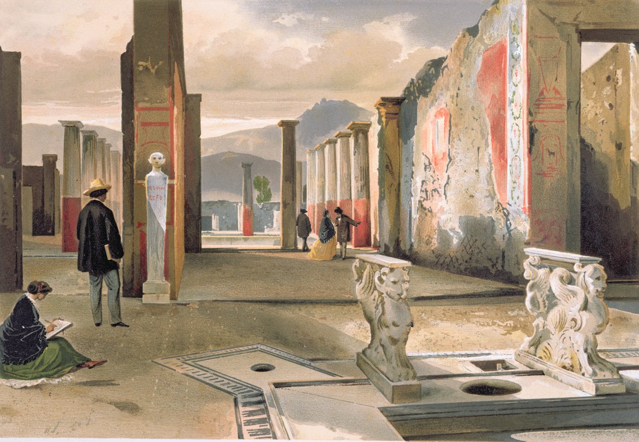 Toeristen die de Ruïnes van Pompeii Bezoeken, c.1860 door Giacinto Gigante