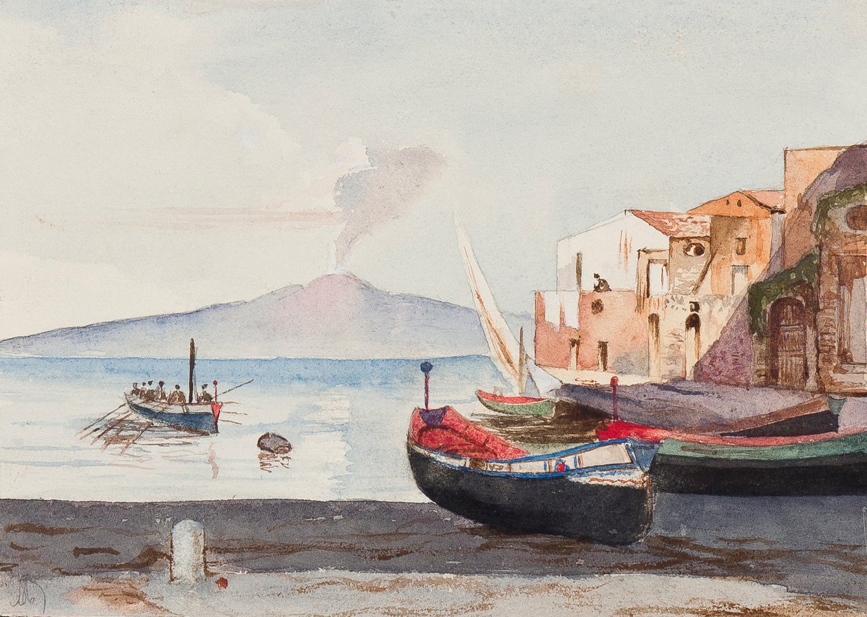 Vesuvius vanuit Sorrento, met toevoegingen mogelijk door Prinses Maria Annunziata di Borbone (1843-1871) door Giacinto Gigante