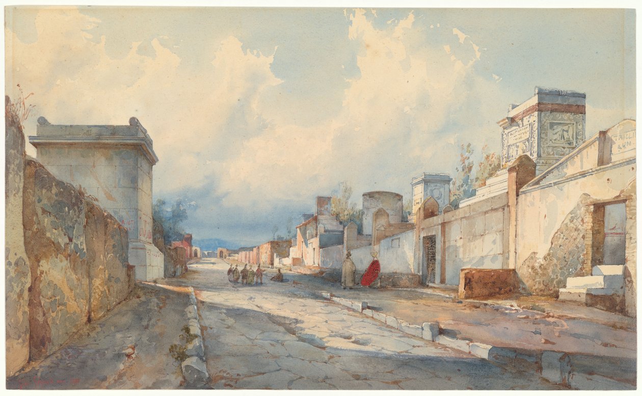 Uitzicht op een straat in Pompeii door Giacinto Gigante