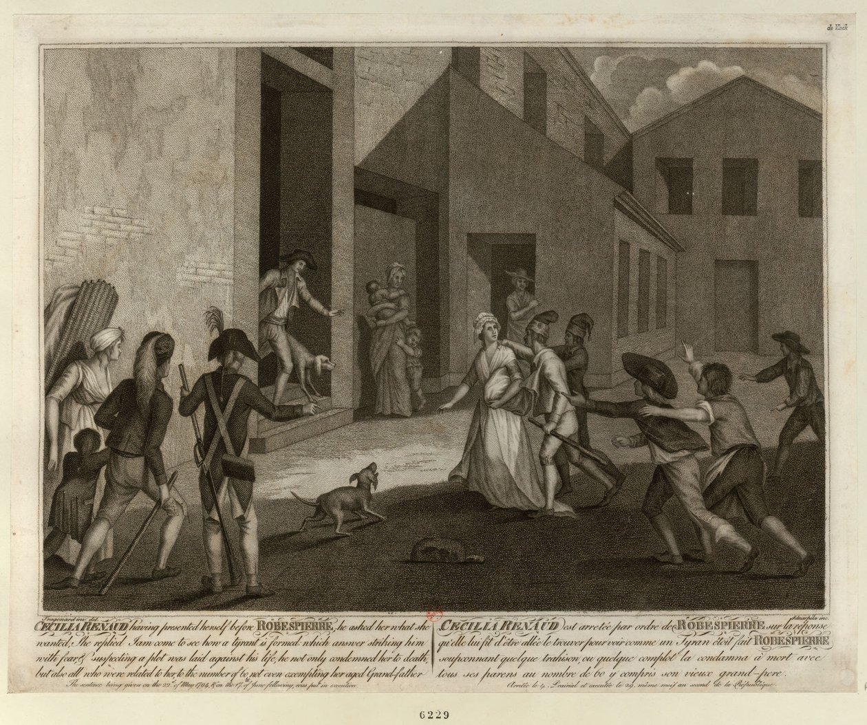 De arrestatie van Cécile Renault op 22 mei 1794 in het appartement van Robespierre, ca. 1798 door Giacomo Aliprandi