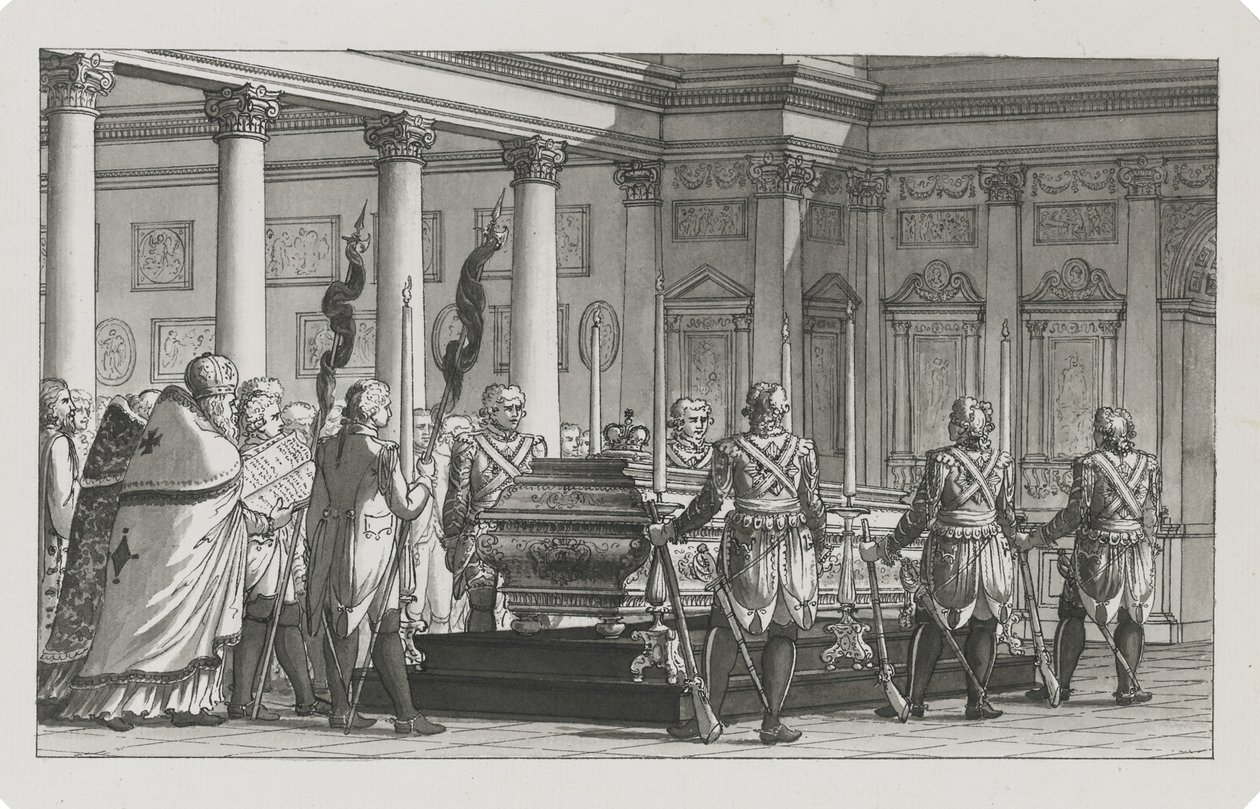 De keizer Paul I opgebaard met een erewacht door Giacomo Antonio Domenico Quarenghi