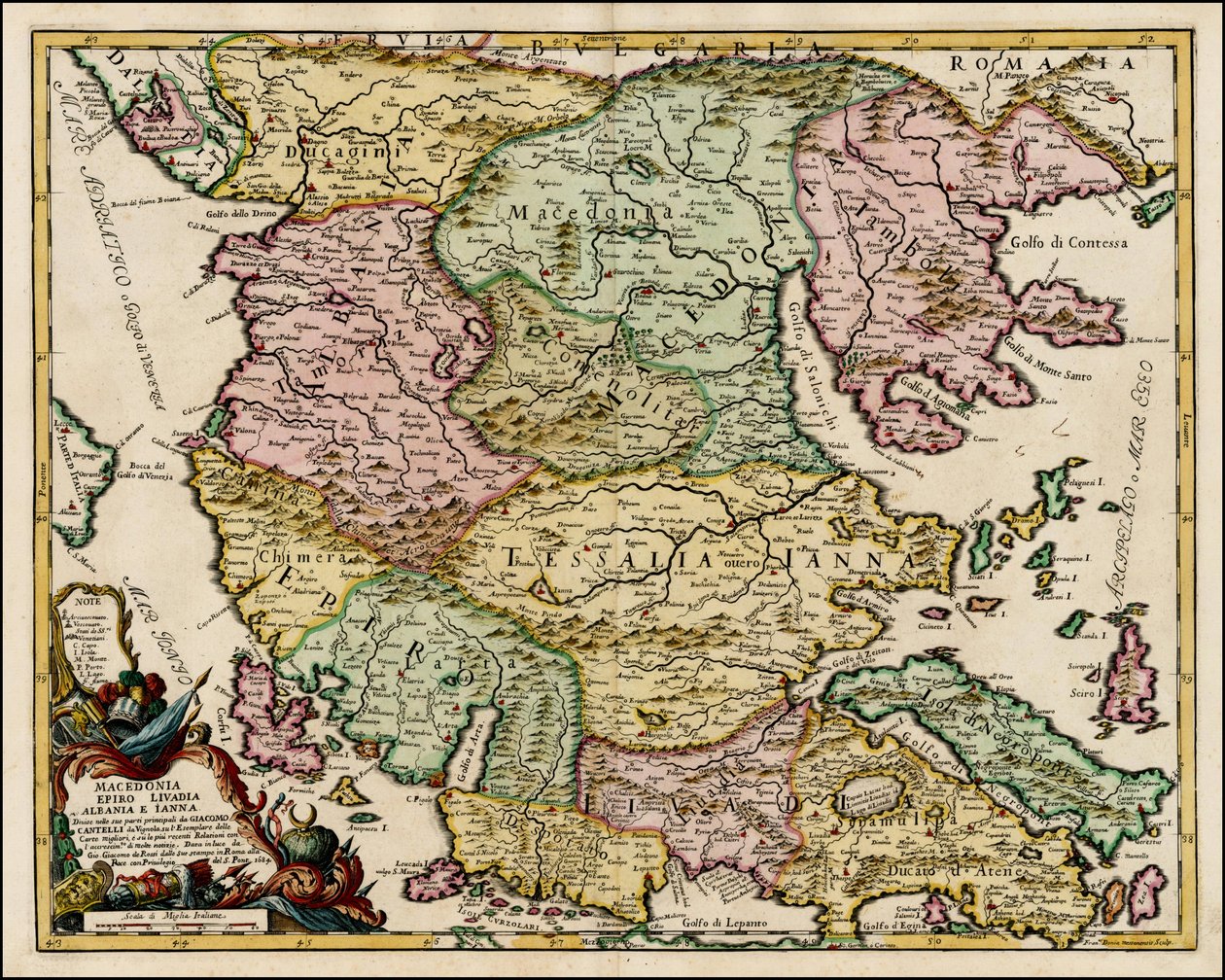 1684 kaart van Macedonië en Thessalië door Giacomo Cantelli da Vignola door Giacomo Cantelli