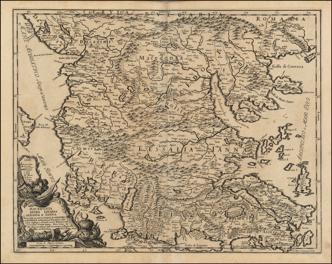 1684 kaart van Thessalië en Macedonië door Giacomo Cantelli da Vignola door Giacomo Cantelli
