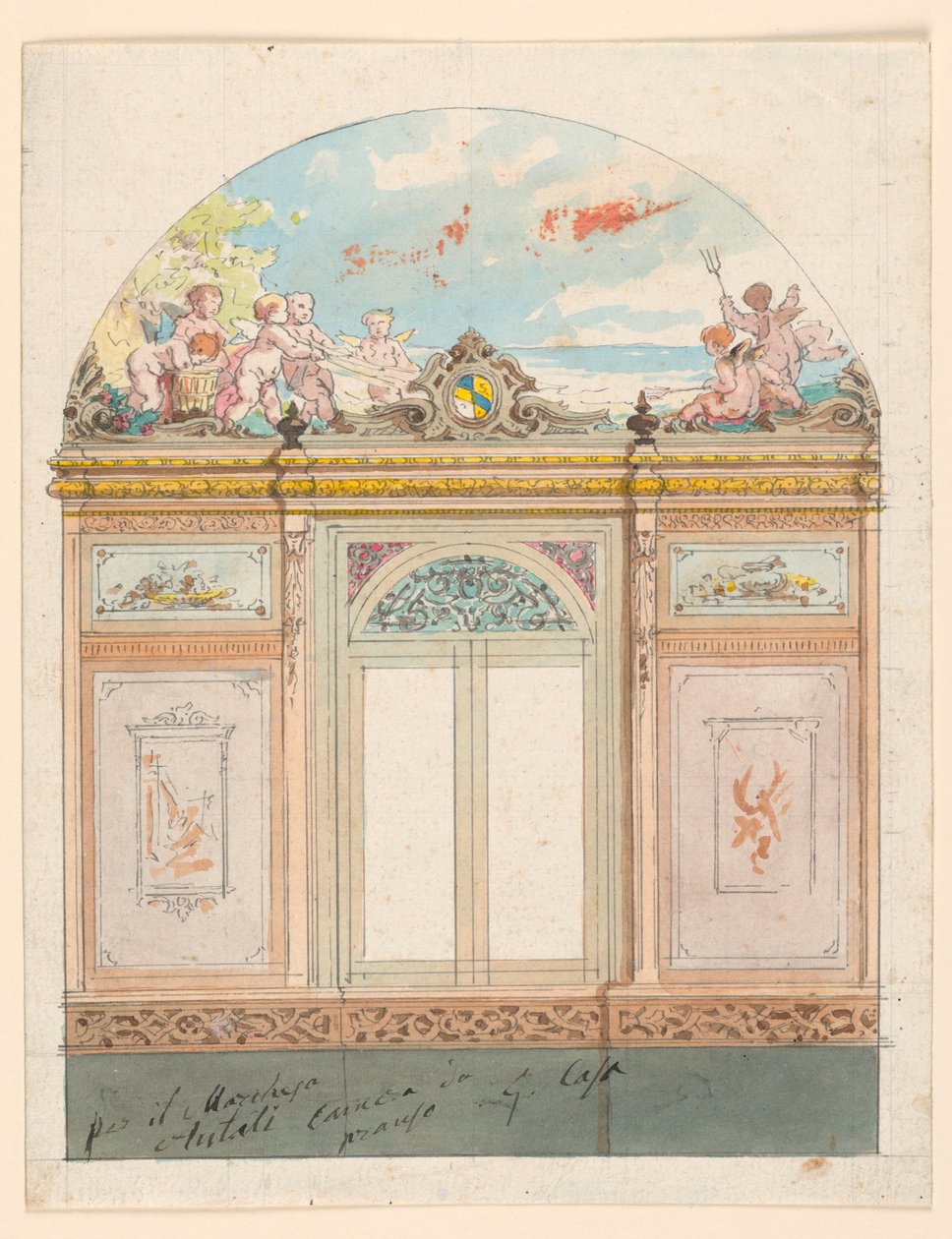 Tekening, geschilderde wanddecoratie, 1870 door Giacomo Casa