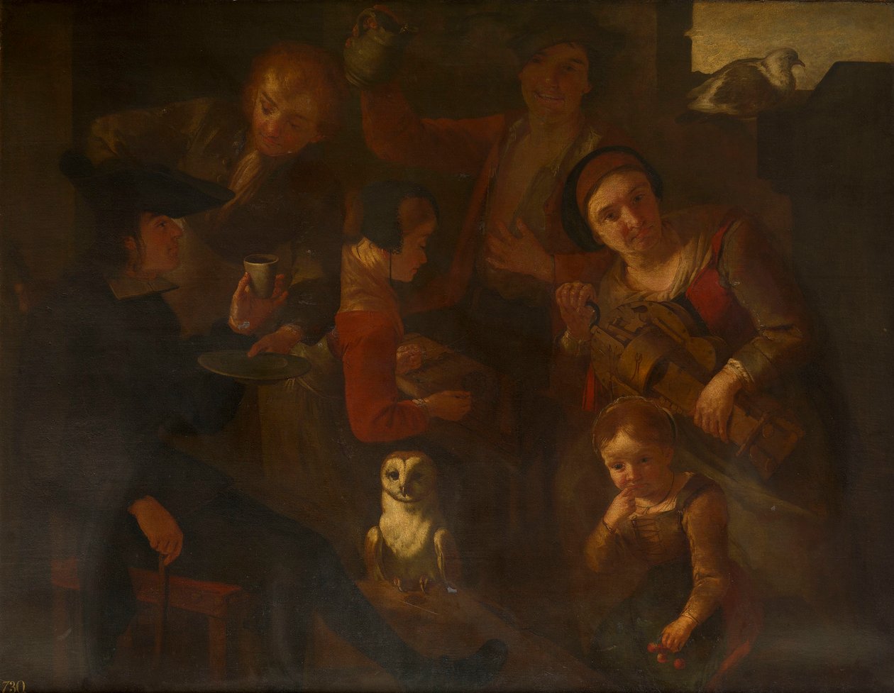 Boeren met een kerkuil door Giacomo Francesco Cipper