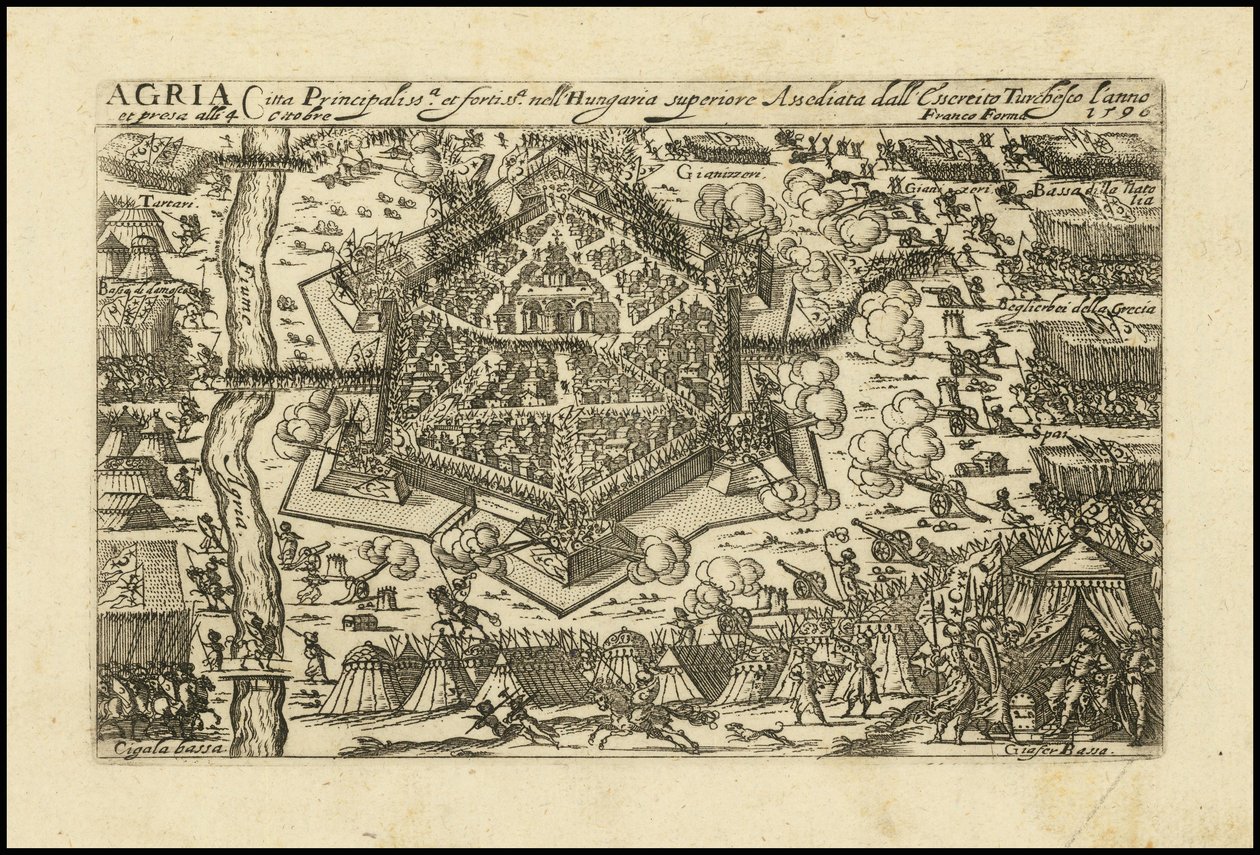 Agria - Belangrijkste en versterkte stad in Opper-Hongarije, belegerd door de Turkse Cyssereite in 1596. door Giacomo Franco